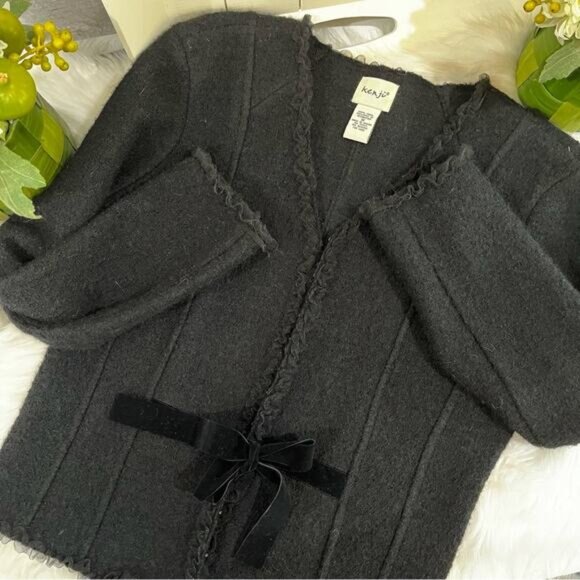 NEW ANTHRO x Kenji Wool Tulle Eyelet Velvet Tie Belted Tailored Jacket Black… - Picture 10 of 16